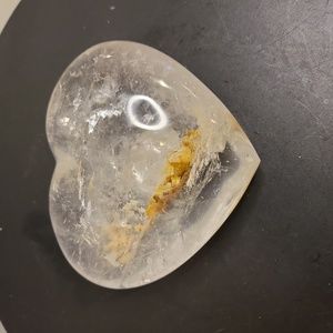 Quartz Crystal Natural Genuine Hand Polished Heart w/ Gold Vein 3.5"